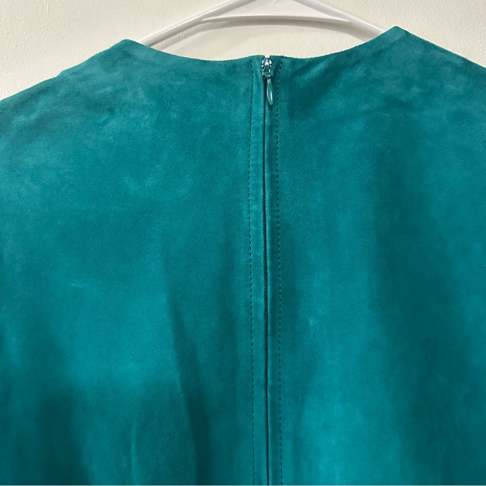 In Transit 2 Womens 100% Leather Crew Neck Quarter Sleeve Blouse Top Teal Size M - Picture 7 of 8